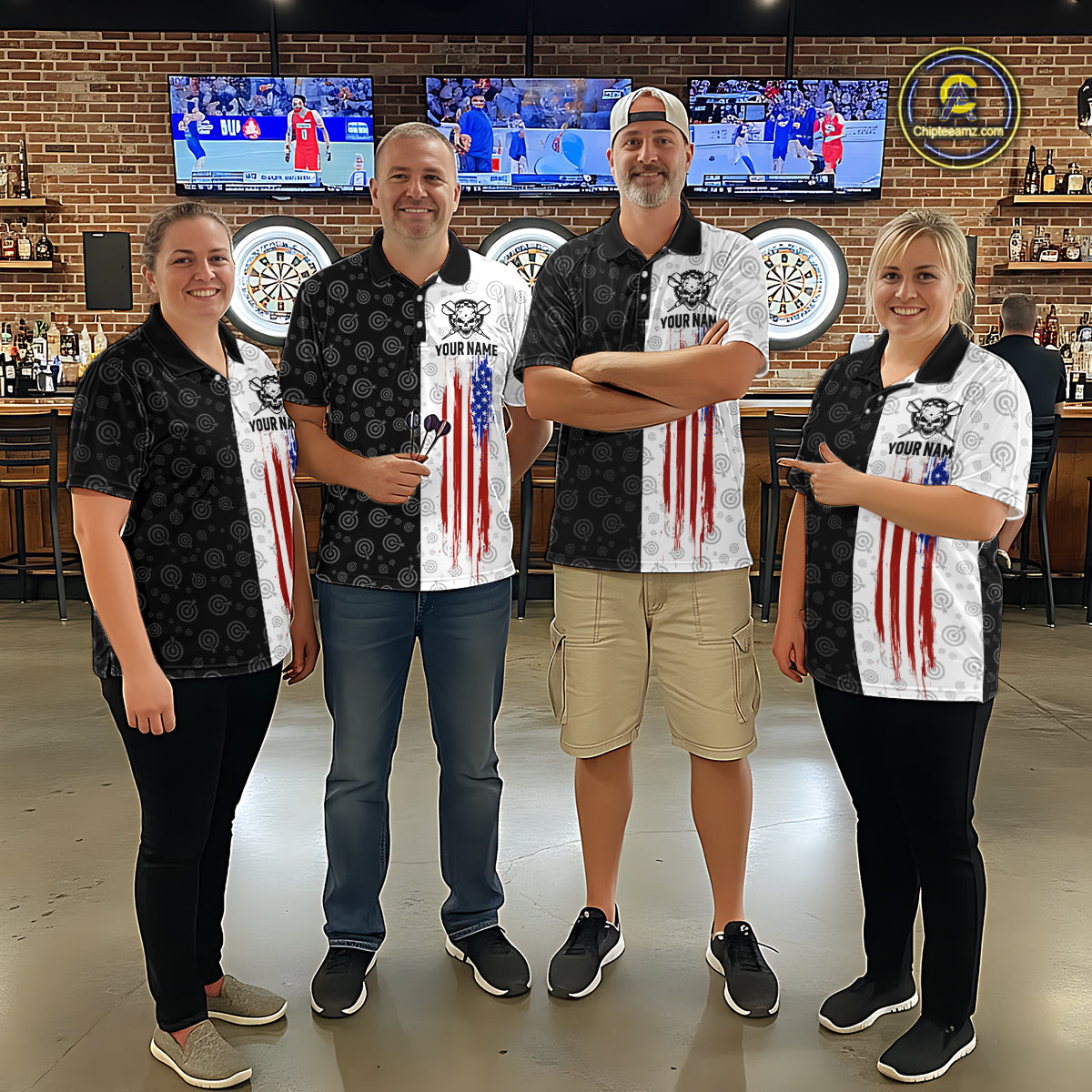 Custom Black & White Skull Dart Shirt for Men American Flag Dart Jersey for Team Dartboard Shirts Gift DHT10