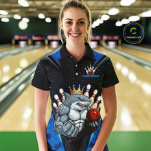 Load image into Gallery viewer, Custom Blue Funny Shark Bowling Team Shirt Bowling Jersey for Women Polo &amp; Quarter-Zip QZT949