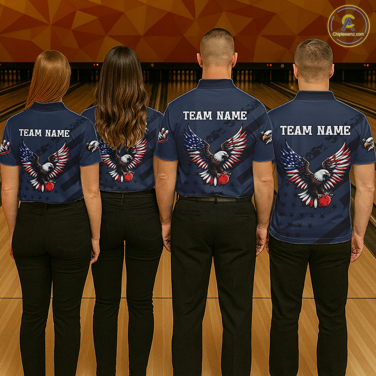Custom American Flag Eagle Bowling Shirt for Men Polo & Quarter-Zip Bowling Team Jersey QZT953