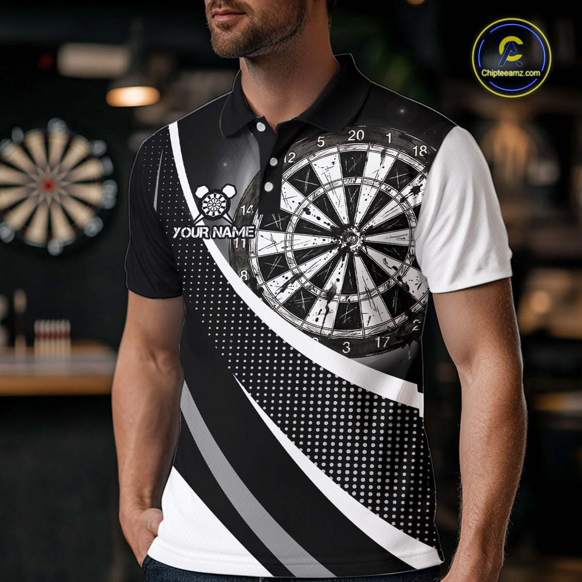 Personalized Grey Dart Shirt for Team Dart Jersey for Men Dartboard League Uniform DHT11