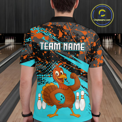 Turquoise Funny Turkey Bowling Team Shirt for Men Bowling Jersey Thanksgiving Bowling Outfit QZT776