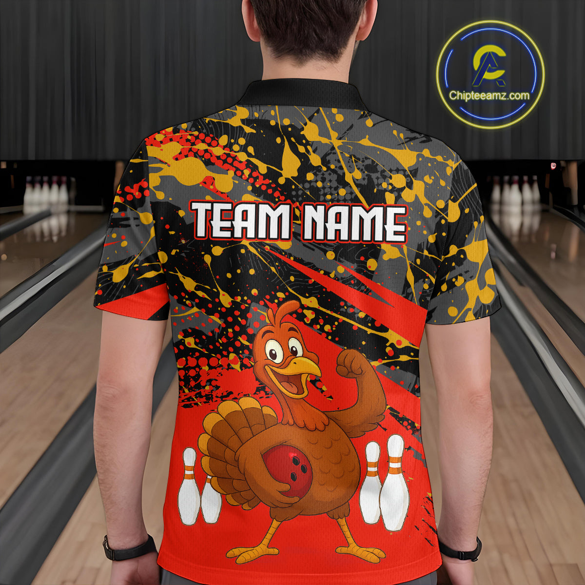 Red Funny Turkey Bowling Team Shirt for Men Bowling Jersey Thanksgiving Bowling Outfit QZT776