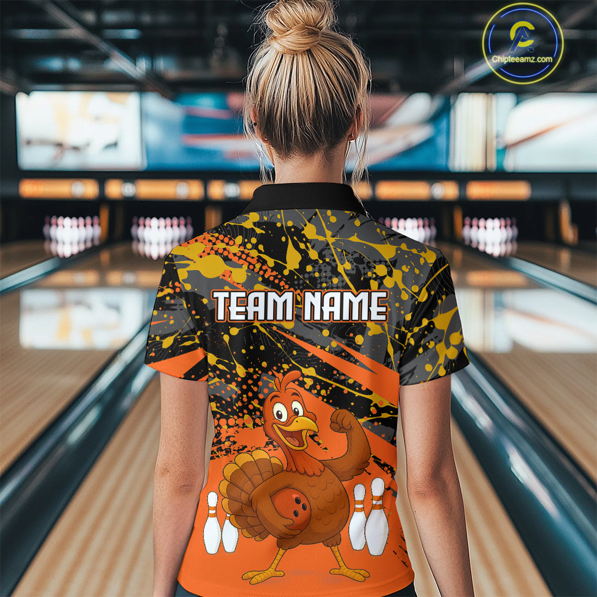 Orange Funny Turkey Bowling Team Shirt for Women Bowling Jersey Thanksgiving Bowling Outfit QZT776