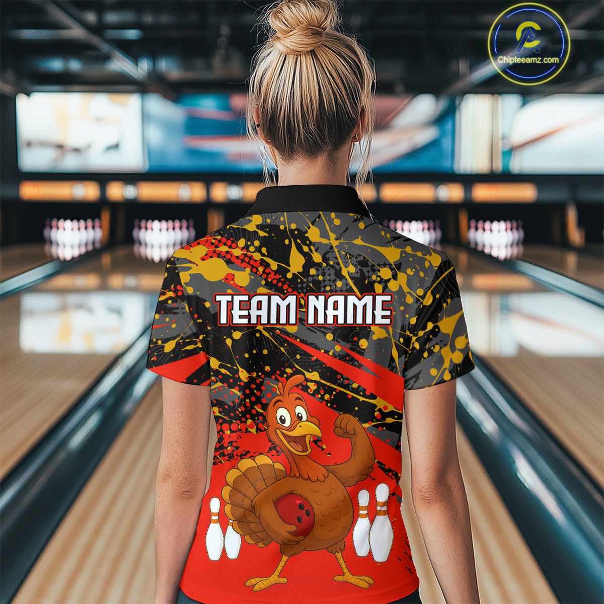 Red Funny Turkey Bowling Team Shirt for Women Bowling Jersey Thanksgiving Bowling Outfit QZT776