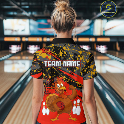 Red Funny Turkey Bowling Team Shirt for Women Bowling Jersey Thanksgiving Bowling Outfit QZT776