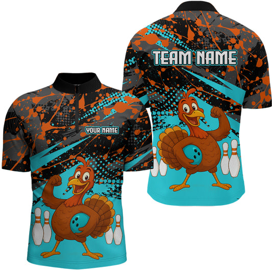 Turquoise Funny Turkey Bowling Team Shirt for Men Bowling Jersey Thanksgiving Bowling Outfit QZT776