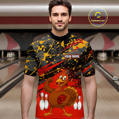 Red Funny Turkey Bowling Team Shirt for Men Bowling Jersey Thanksgiving Bowling Outfit QZT776