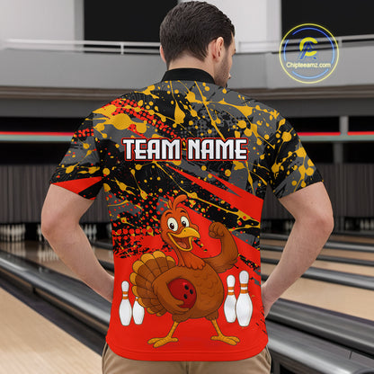 Red Funny Turkey Bowling Team Shirt for Men Bowling Jersey Thanksgiving Bowling Outfit QZT776