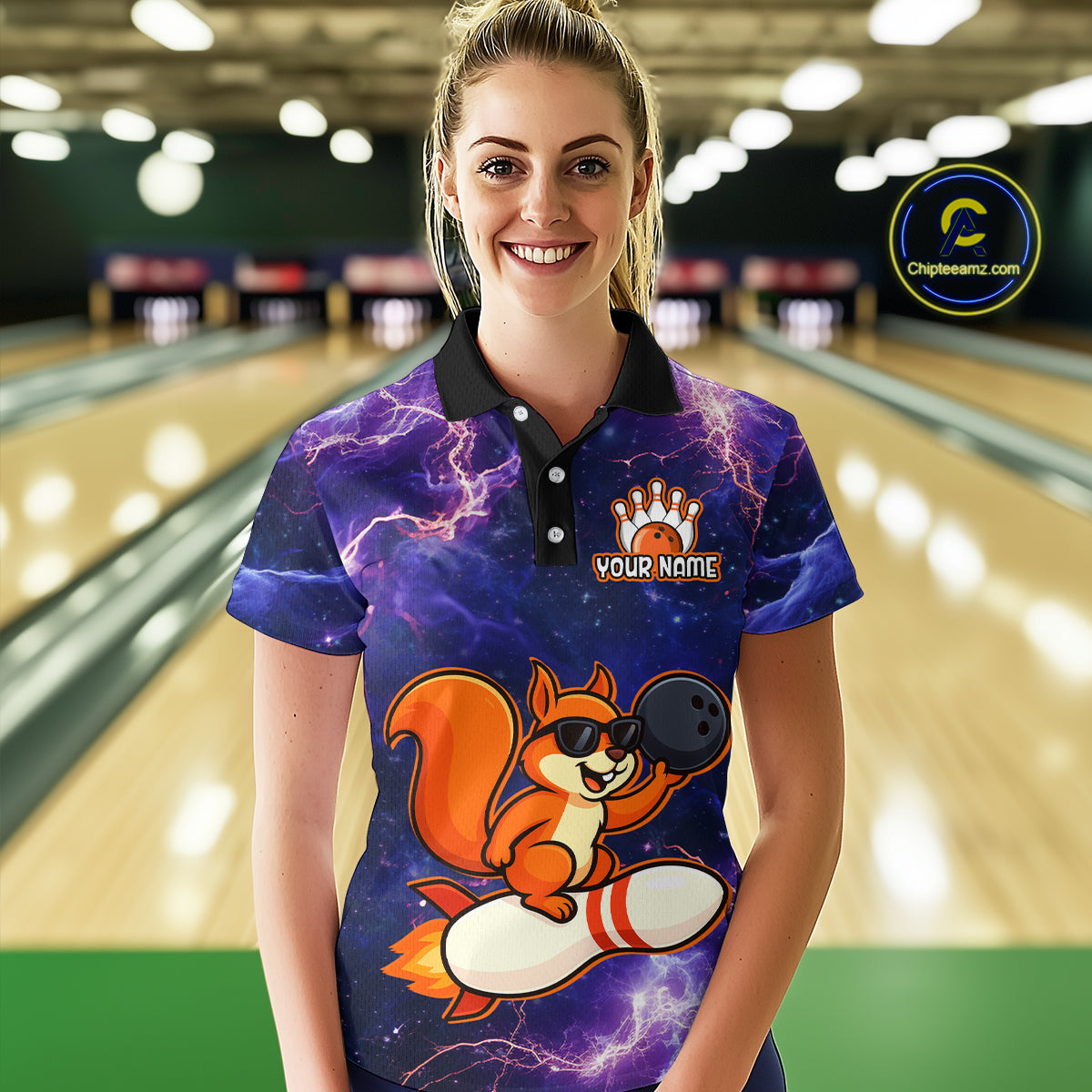 Custom Thunder Lightning Funny Squirrel Bowling Shirt Bowling Jersey for Women QZT777