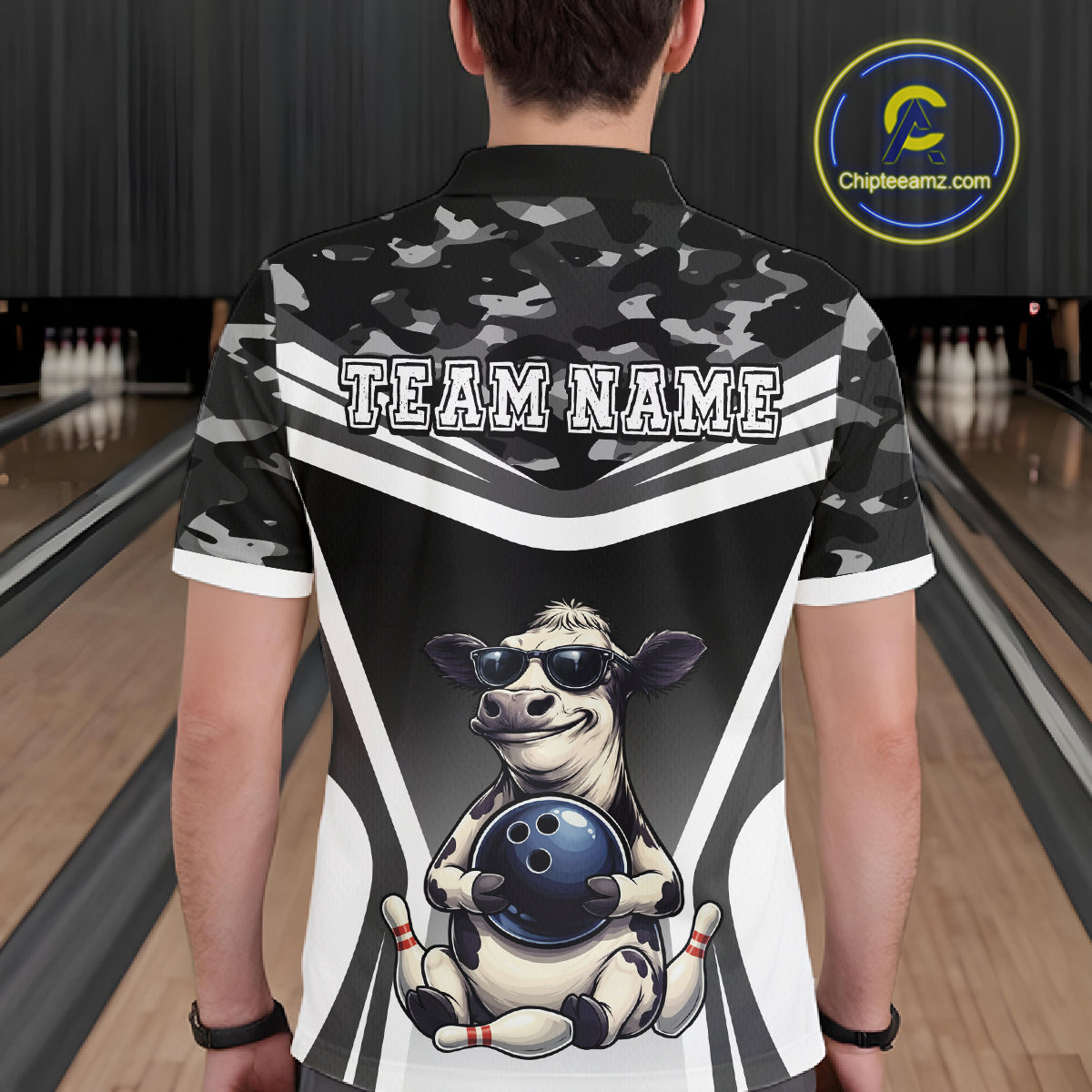 Custom Funny Cow Bowling Shirt for Men Camo Bowling League Jersey Polo & Quarter-Zip QZT871