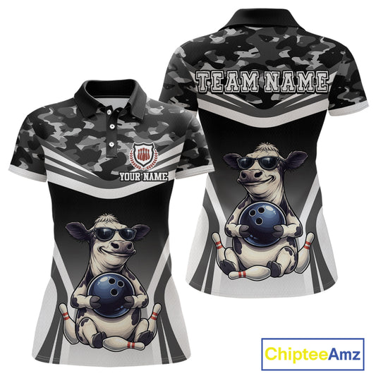 Custom Funny Cow Bowling Shirt for Women Camo Bowling League Jersey Polo & Quarter-Zip QZT871