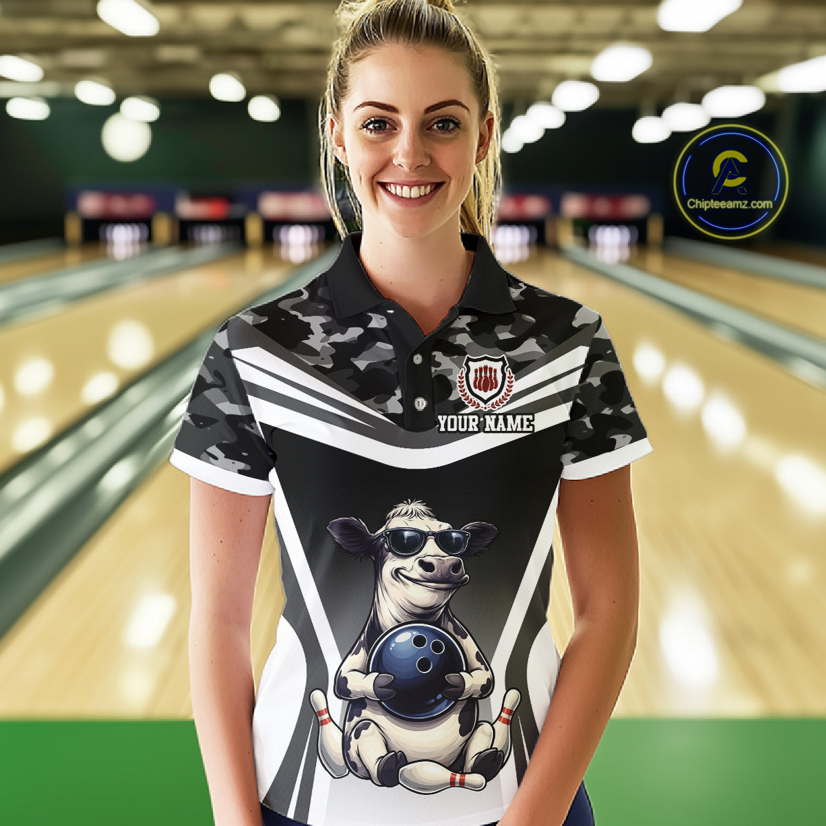 Custom Funny Cow Bowling Shirt for Women Camo Bowling League Jersey Polo & Quarter-Zip QZT871