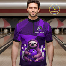 Load image into Gallery viewer, Purple Funny Sloth Bowling Shirt for Men Custom Bowling Jersey Polo &amp; Quarter-Zip Bowling Outfit QZT995