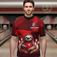 Load image into Gallery viewer, Red Funny Sloth Bowling Shirt for Men Custom Bowling Jersey Polo &amp; Quarter-Zip Bowling Outfit QZT995