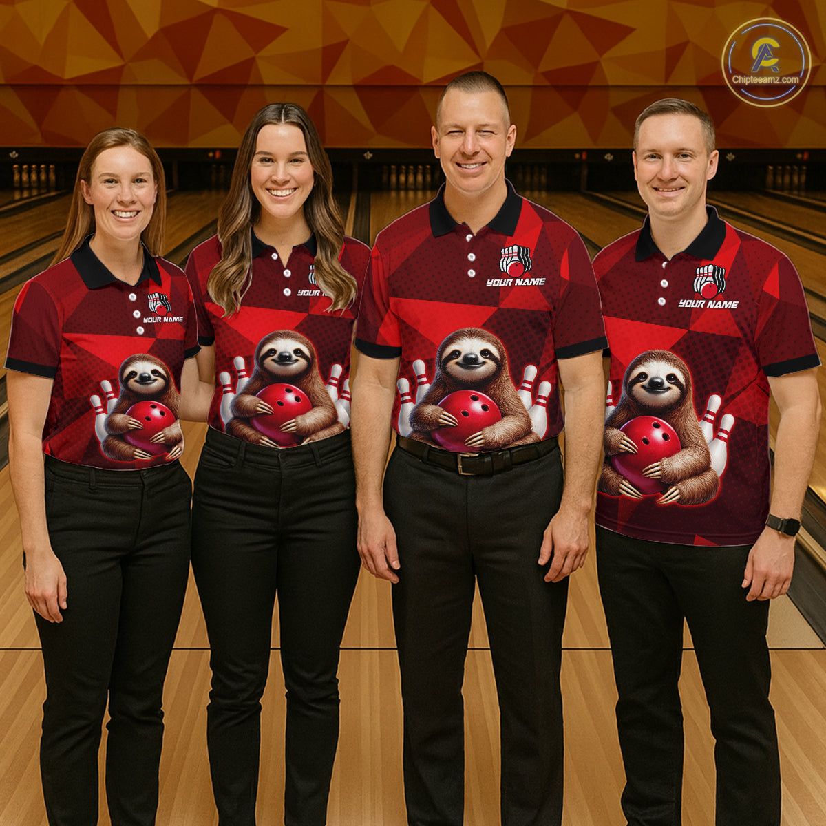 Red Funny Sloth Bowling Shirt for Women Custom Bowling Jersey Polo & Quarter-Zip Bowling Outfit QZT995