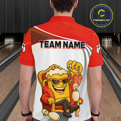 Custom Funny Red Beer Polo Bowling Team Shirt for Men Quarter-Zip Bowling Jersey Outfit QZT820