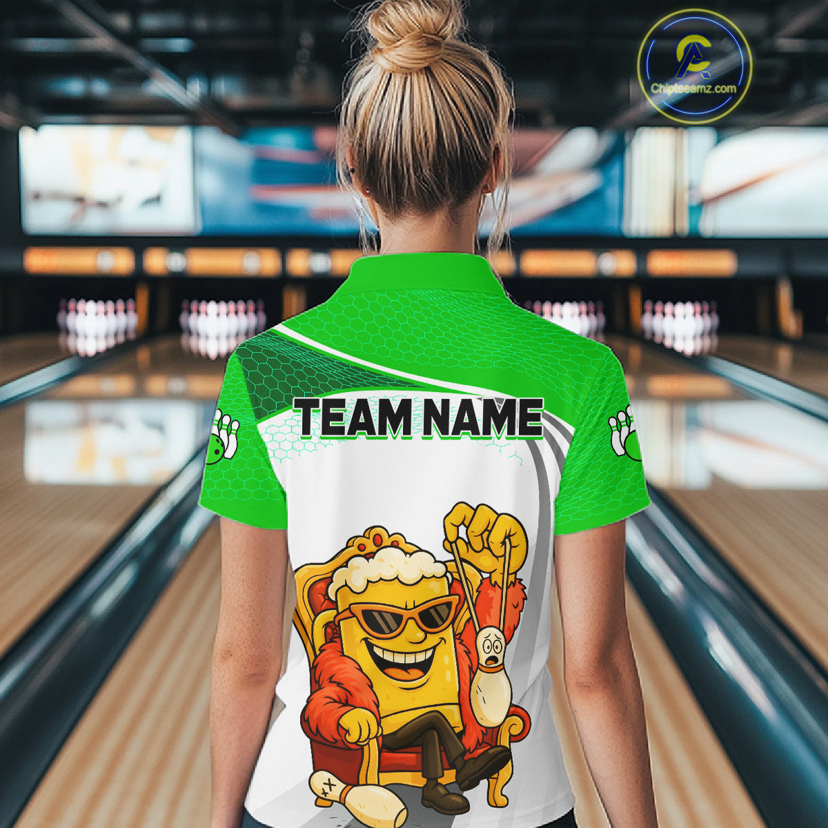 Custom Funny Green Beer Polo Bowling Team Shirt for Women Quarter-Zip Bowling Jersey Outfit QZT820