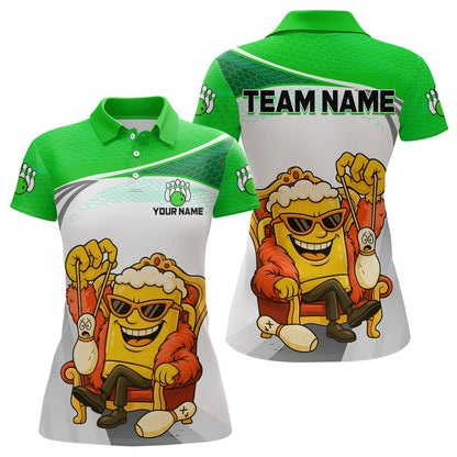Custom Funny Green Beer Polo Bowling Team Shirt for Women Quarter-Zip Bowling Jersey Outfit QZT820
