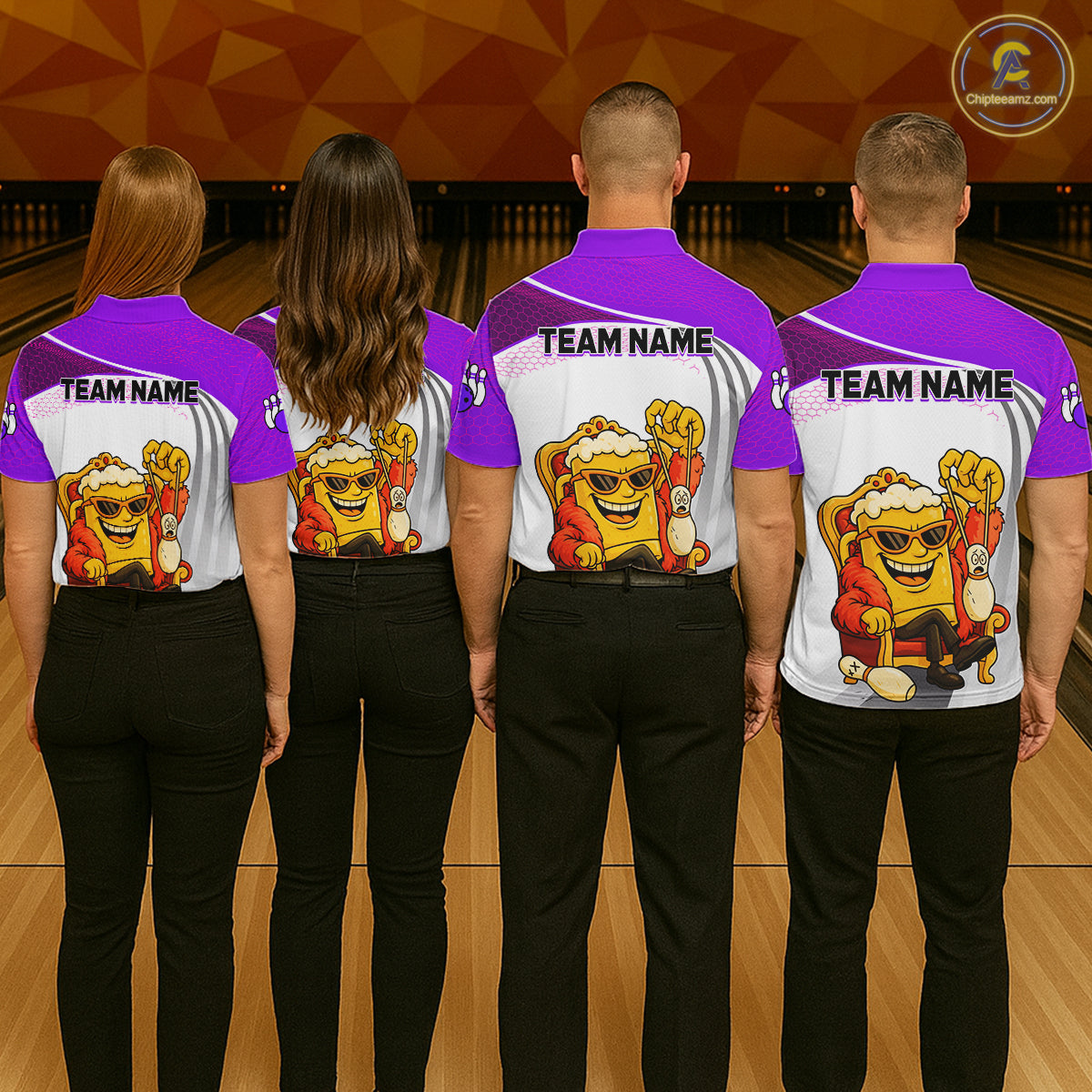 Custom Funny Purple Beer Polo Bowling Team Shirt for Men Quarter-Zip Bowling Jersey Outfit QZT820