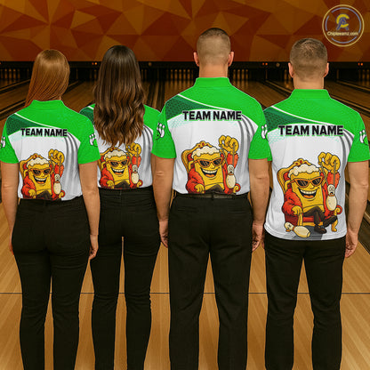 Custom Funny Green Beer Polo Bowling Team Shirt for Women Quarter-Zip Bowling Jersey Outfit QZT820
