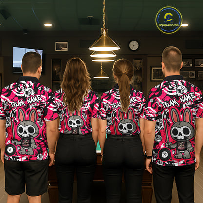 Custom Pink Skull Bunny Billiard Shirt for Women Gothic Billiard Team Jersey Polo & Quarter-Zip BHT30
