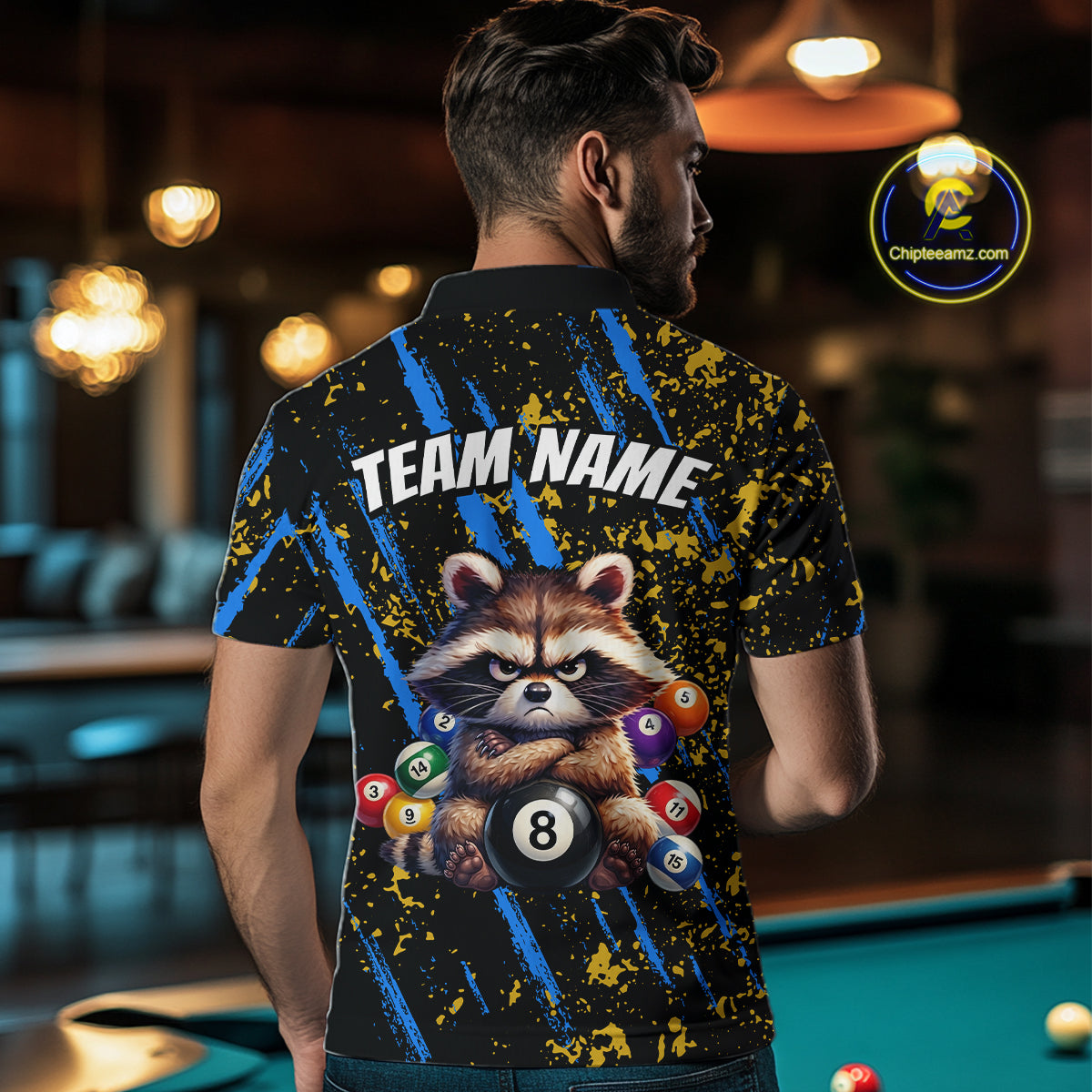 Custom Ugly Raccoon 8 Ball Billiard Shirts for Men Billiard Team Jersey Polo & 1/4 Zip Pool Shirt BHT31