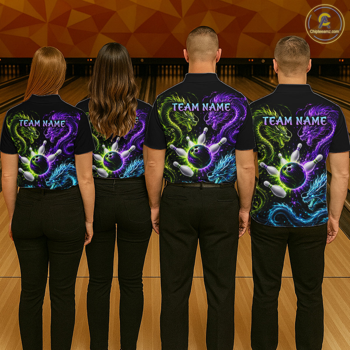 Multicolor Dragon Bowling Shirt for Men Custom Bowling Jersey Polo & Quarter-Zip QZT1051