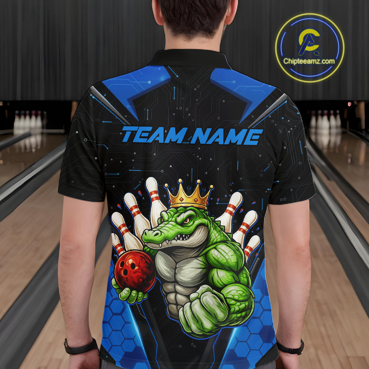 Custom Funny Blue Crocodile Bowling Shirt Alligator Bowling Jersey for Men Polo & 1/4 Zip QZT823