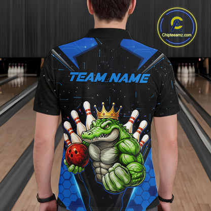 Custom Funny Blue Crocodile Bowling Shirt Alligator Bowling Jersey for Men Polo & 1/4 Zip QZT823