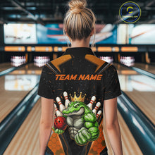 Load image into Gallery viewer, Custom Funny Orange Crocodile Bowling Shirt Alligator Bowling Jersey for Women Polo &amp; 1/4 Zip QZT823