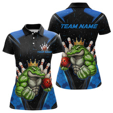 Load image into Gallery viewer, Custom Funny Blue Crocodile Bowling Shirt Alligator Bowling Jersey for Women Polo &amp; 1/4 Zip QZT823