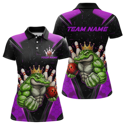 Custom Funny Purple Crocodile Bowling Shirt Alligator Bowling Jersey for Women Polo & 1/4 Zip QZT823