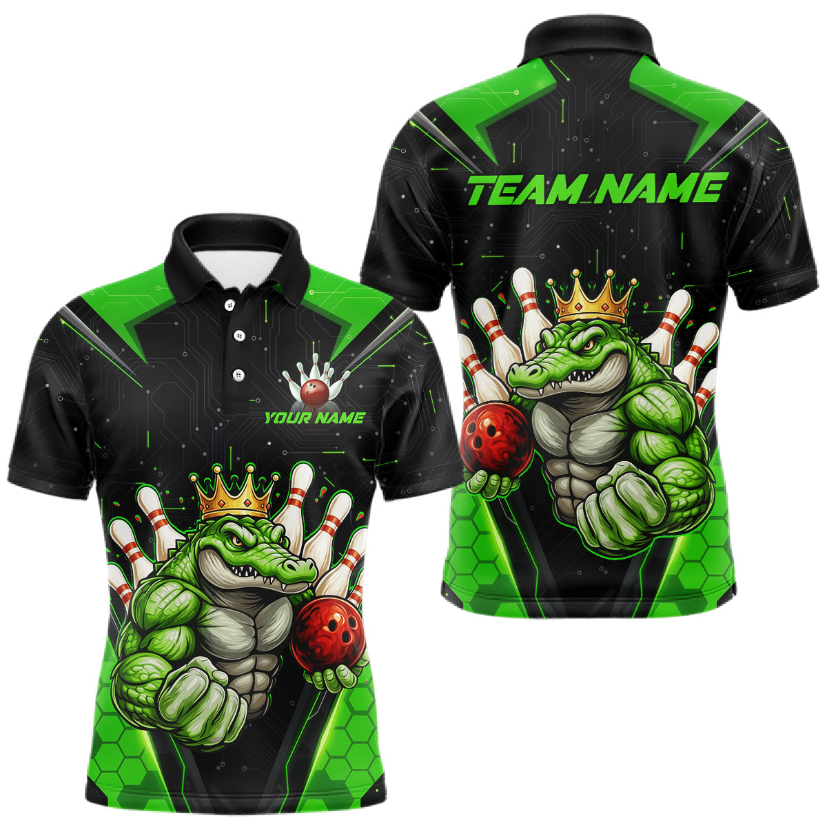 Custom Funny Green Crocodile Bowling Shirt Alligator Bowling Jersey for Men Polo & 1/4 Zip QZT823