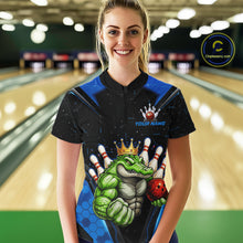 Load image into Gallery viewer, Custom Funny Blue Crocodile Bowling Shirt Alligator Bowling Jersey for Women Polo &amp; 1/4 Zip QZT823