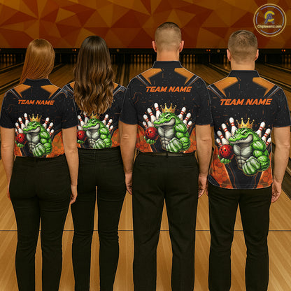 Custom Funny Orange Crocodile Bowling Shirt Alligator Bowling Jersey for Women Polo & 1/4 Zip QZT823