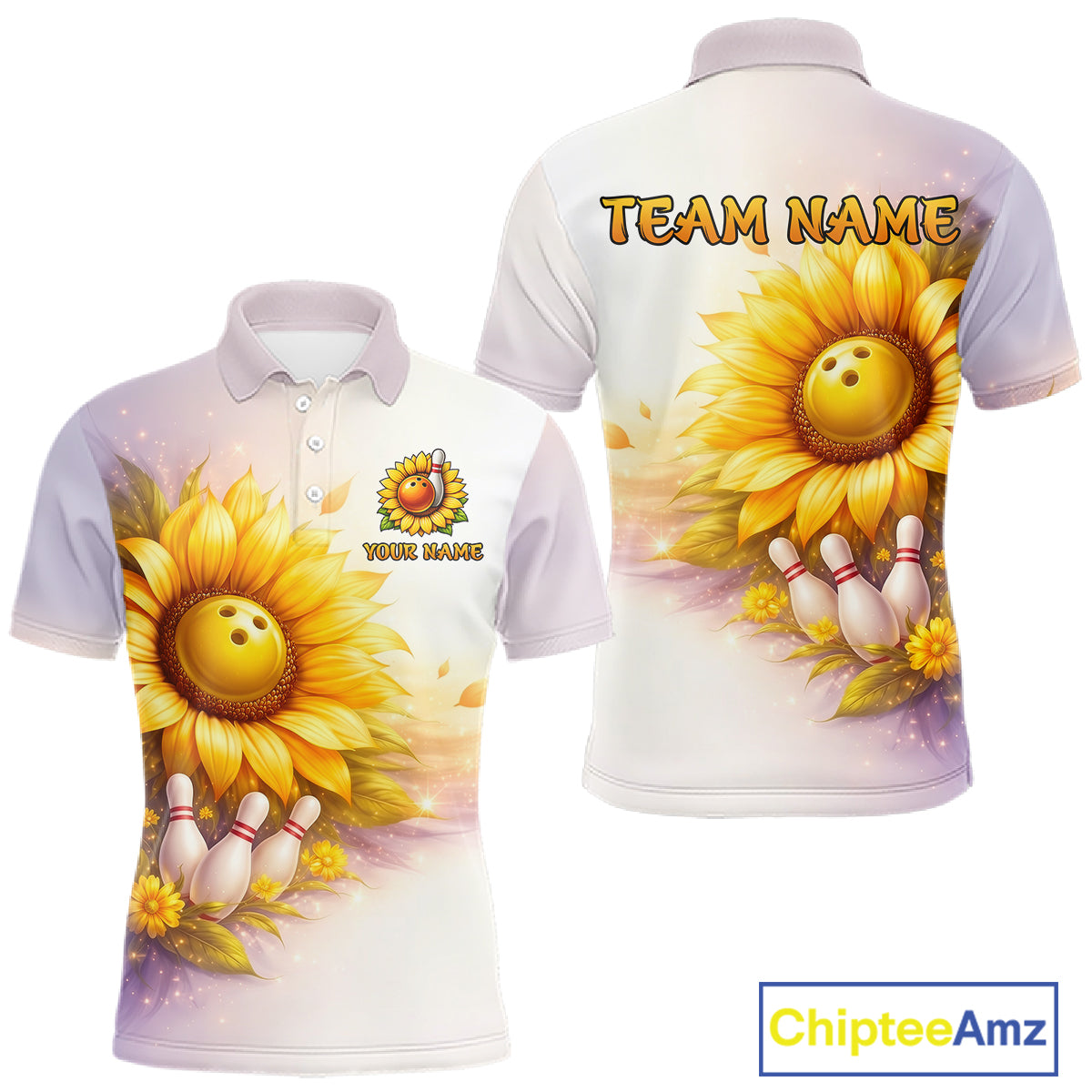 Custom Gradient Sunflower Bowling Shirt for Men Bowling Team Jersey Polo & Quarter-Zip QZT963