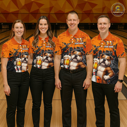 Orange Bull Dog & Beer Bowling Shirt for Men Custom Bowling Team Jersey Bowling Outfit QZT998