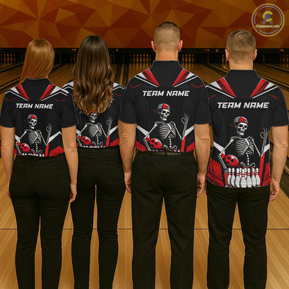 Red Funny Skeleton Bowling Shirt Personalized Bowing Jersey for Men Bowling Team QZT828