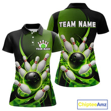 Load image into Gallery viewer, Bowling-themed polo shirt with customizable text on a white background