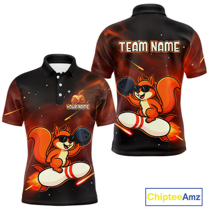 Orange & Black Funny Squirrel Bowling Shirt for Men Bowling League Jersey Polo & Quarter-Zip QZT879