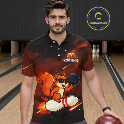 Orange & Black Funny Squirrel Bowling Shirt for Men Bowling League Jersey Polo & Quarter-Zip QZT879