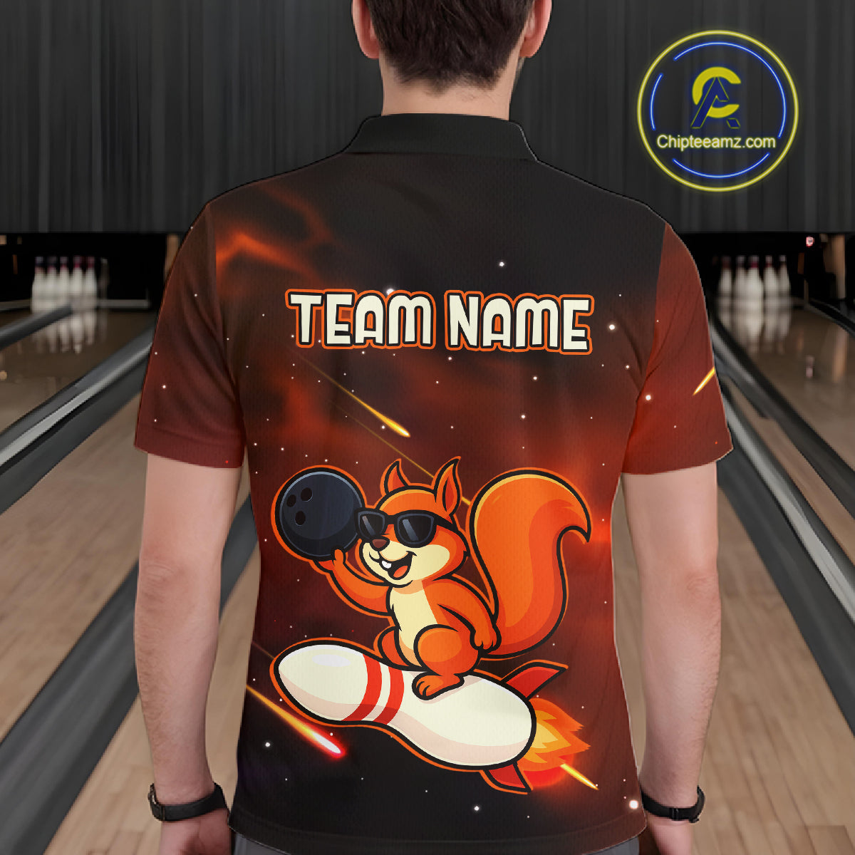 Orange & Black Funny Squirrel Bowling Shirt for Men Bowling League Jersey Polo & Quarter-Zip QZT879