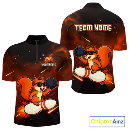 Orange & Black Funny Squirrel Bowling Shirt for Men Bowling League Jersey Polo & Quarter-Zip QZT879
