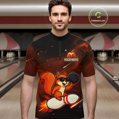 Orange & Black Funny Squirrel Bowling Shirt for Men Bowling League Jersey Polo & Quarter-Zip QZT879