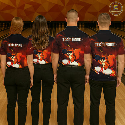 Orange & Black Funny Squirrel Bowling Shirt for Women Bowling League Jersey Polo & Quarter-Zip QZT879