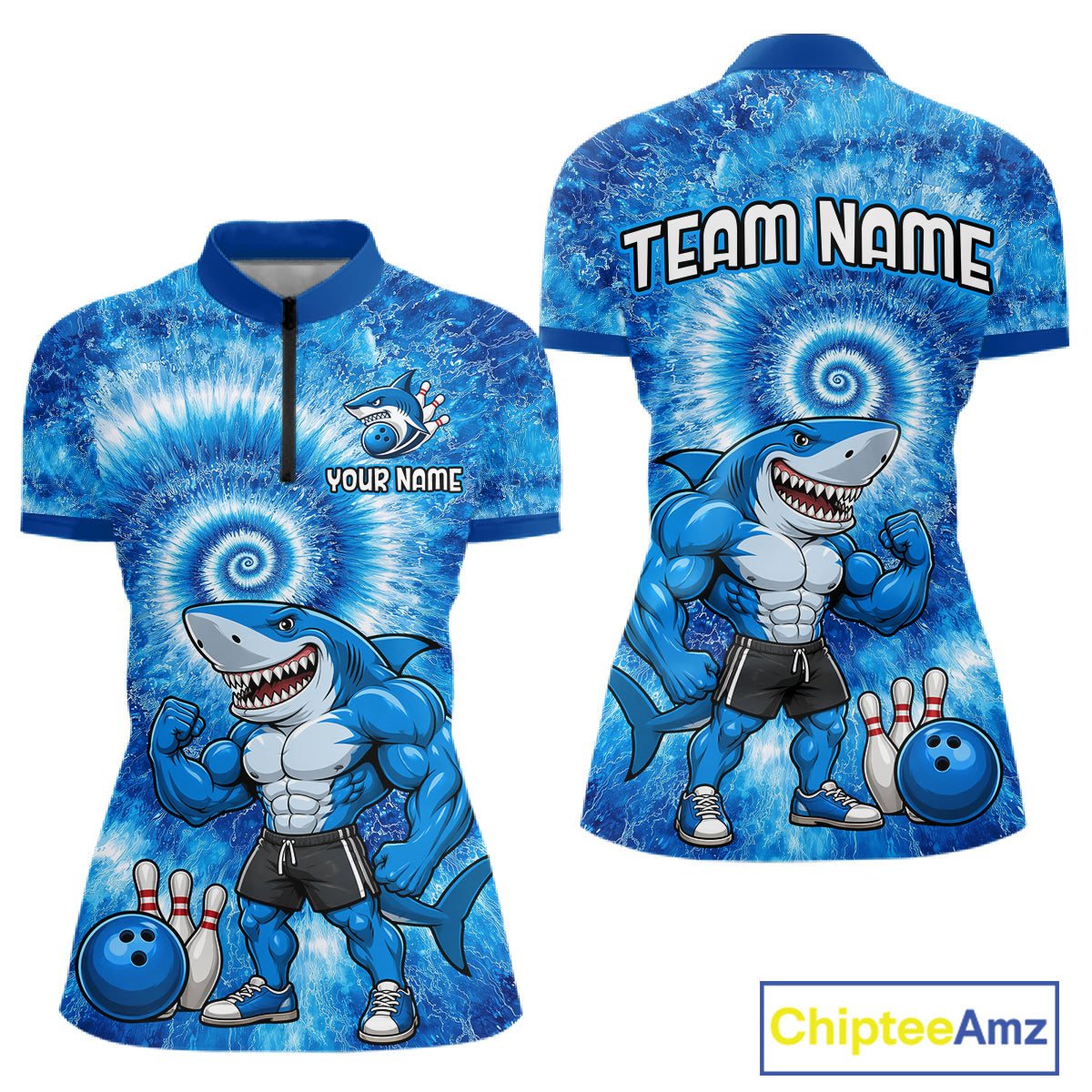 Custom Tie Dye Shark Bowling Shirt for Women Funny Bowling Team Jersey Polo & 1/4 Zip QZT1004