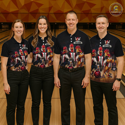 Custom Funny Chicken Family Bowling Shirt for Men Bowling Team Jersey Polo & Quarter-Zip QZT1005