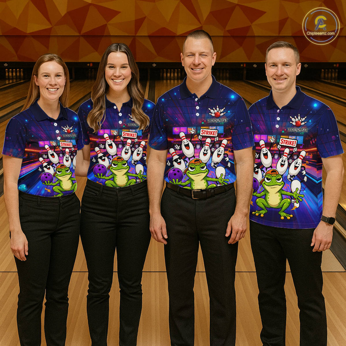 Custom Funny Frog Bowling Shirt for Women Polo & Quarter-Zip Bowling Team Jersey League QZT1006