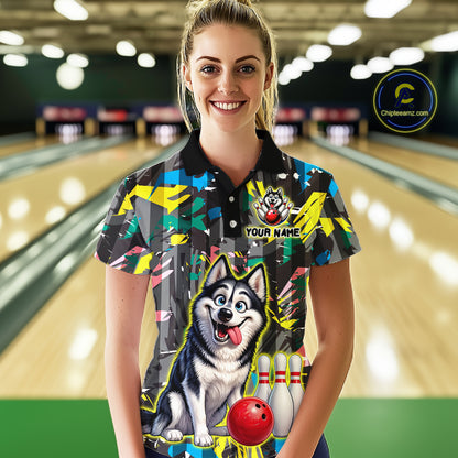 Funny Husky Bowling Shirt for Women Custom Bowling Team Jersey Polo & Quarter-Zip QZT971