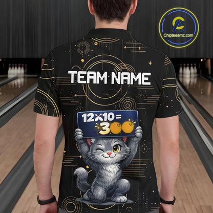 Custom Funny Cat Bowling Math Shirt Polo & 1/4-Zip Bowling League Jersey Bowling Outfit for Men QZT927